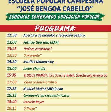 Integrantes de la Escuela Popular Campesina compartiendo actividades comunitarias y talleres agrícolas.