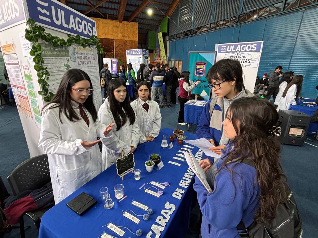 Estudiantes recibiendo reconocimiento en la II Feria de Ciencias Ambientales organizada por la Universidad de Los Lagos