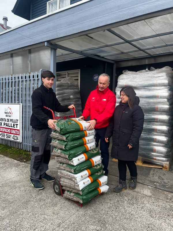 Seremi de Energía de Los Lagos supervisando el stock de pellet en un distribuidor local