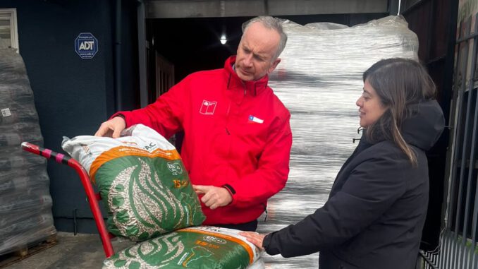 Seremi de Energía de Los Lagos supervisando el stock de pellet en un distribuidor local