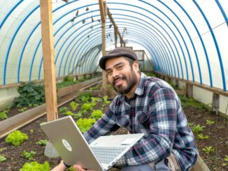 Matías Barraza supervisando el sistema de riego automatizado en su invernadero de Agrícola Suralef