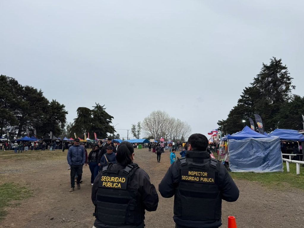 Personal de Carabineros y Seguridad Pública realizando controles vehiculares en Frutillar durante Fiestas Patrias.