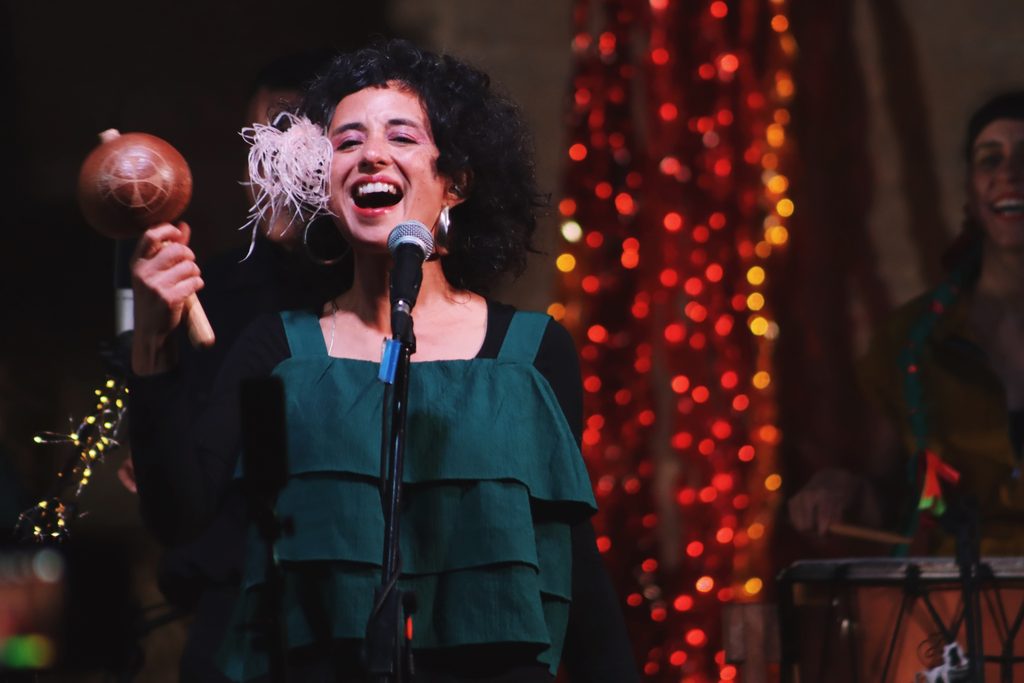 La cantautora chilena Daniela Conejero durante una presentación musical en vivo