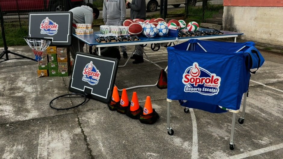 Entrega de implementos deportivos de Soprole en la Escuela Rural Folilco en Los Lagos